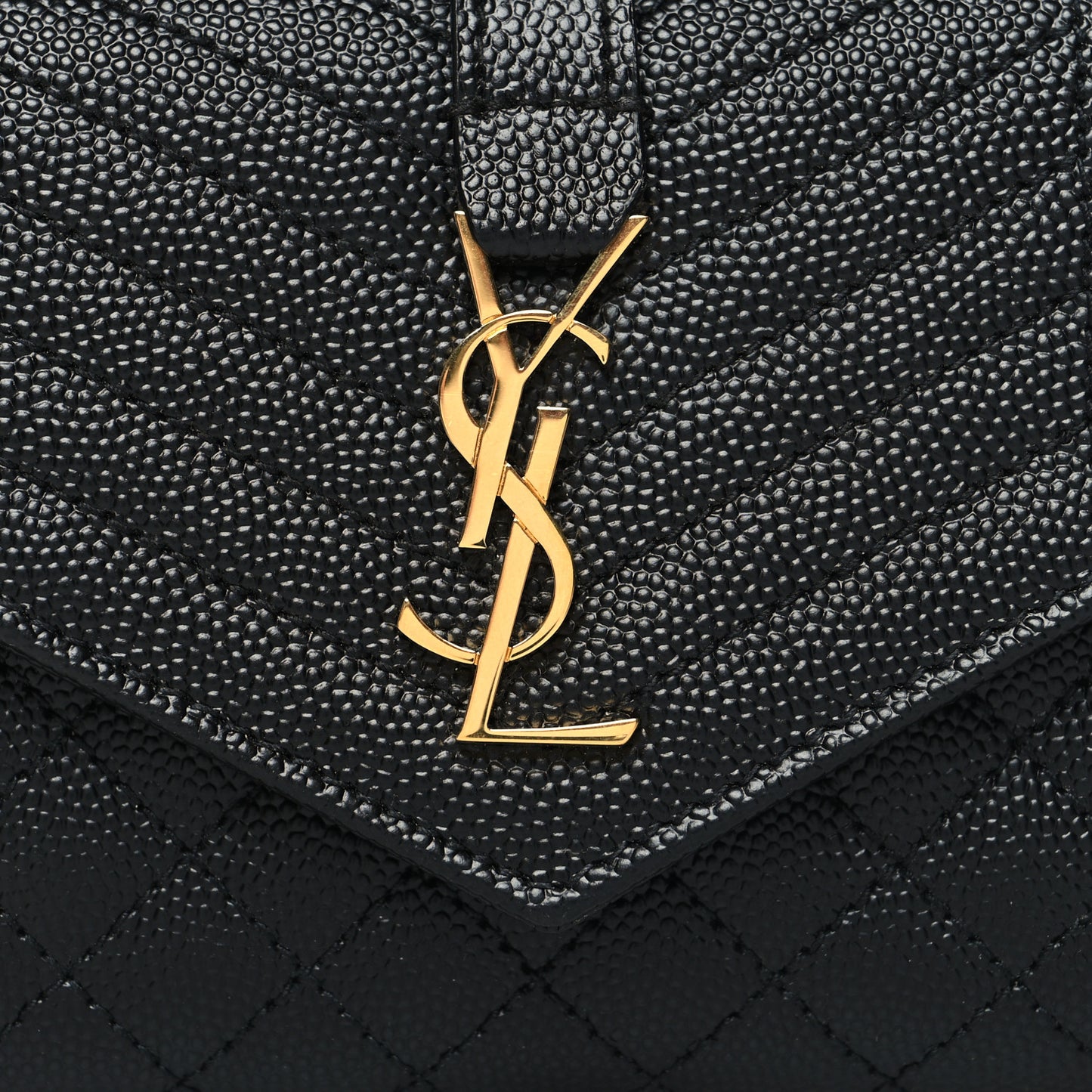 Grain De Poudre Textured Mixed Matelasse Triquilt Small Monogram Envelope Wallet Black