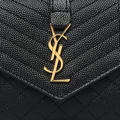Saint Laurent Grain De Poudre Textured Mixed Matelasse Triquilt Small Monogram Envelope Wallet Black 7 of 7