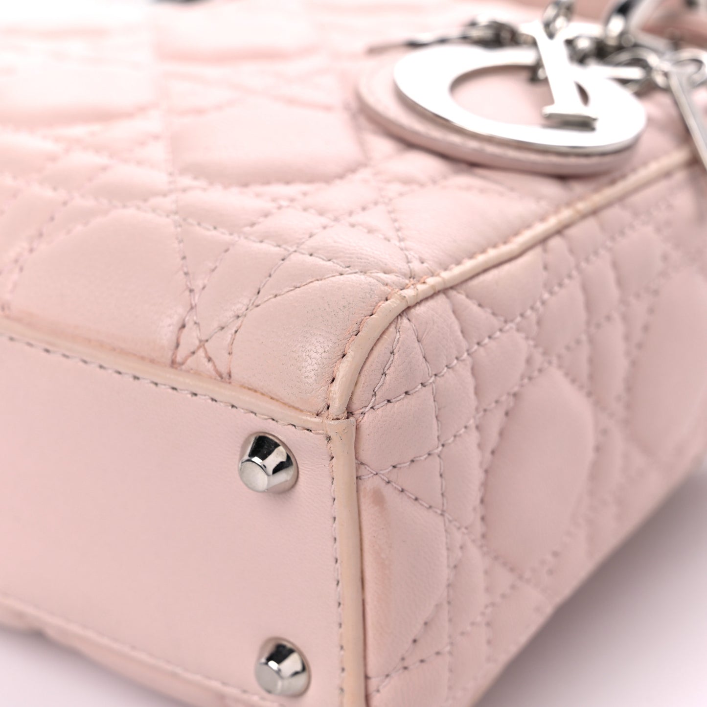 Lambskin Cannage Mini Lady Dior Crystal Strap Rose Poudre
