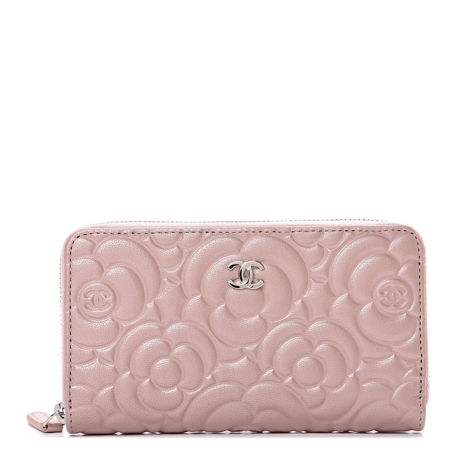 Chanel Goatskin Camellia Embossed Medium Zip Around Wallet Light Pink 1 of 8