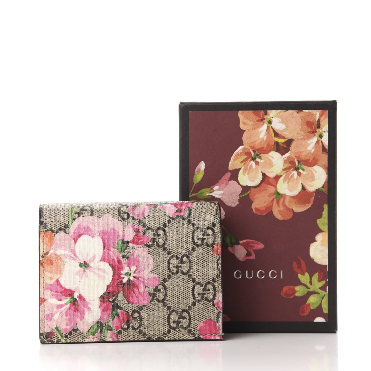 GG Supreme Monogram Blooms Card Case Wallet Beige Multicolor Dry Rose