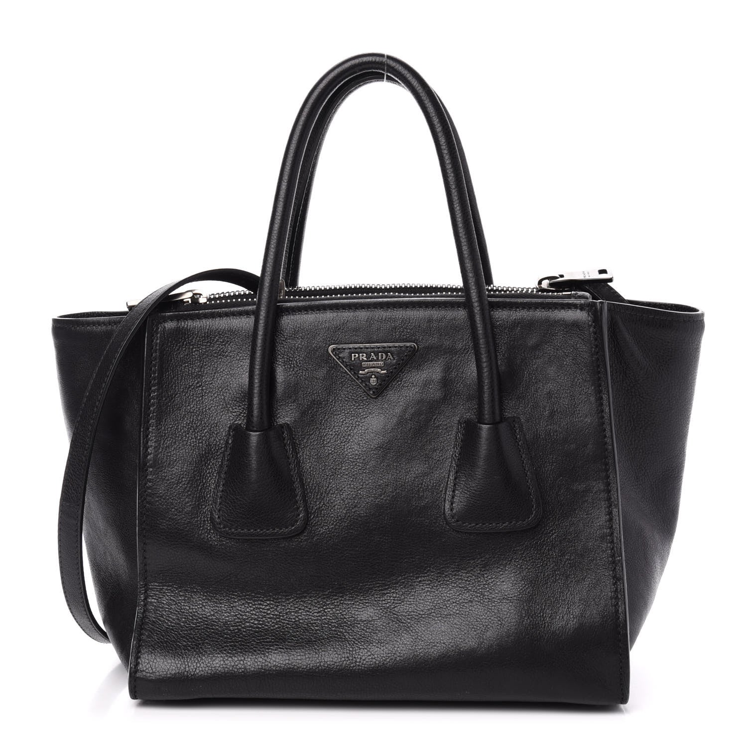 Prada Glace Calf Twin Pocket Tote Black 1 of 10