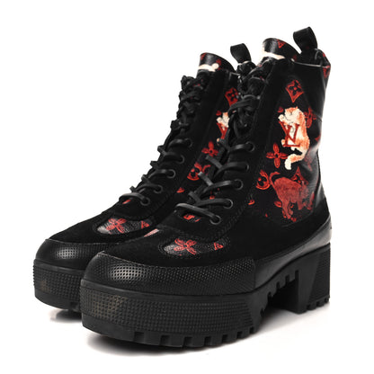 Louis Vuitton Suede Calfskin Catogram Laureate Platform Desert Boots 39 Black Marron 4 of 8