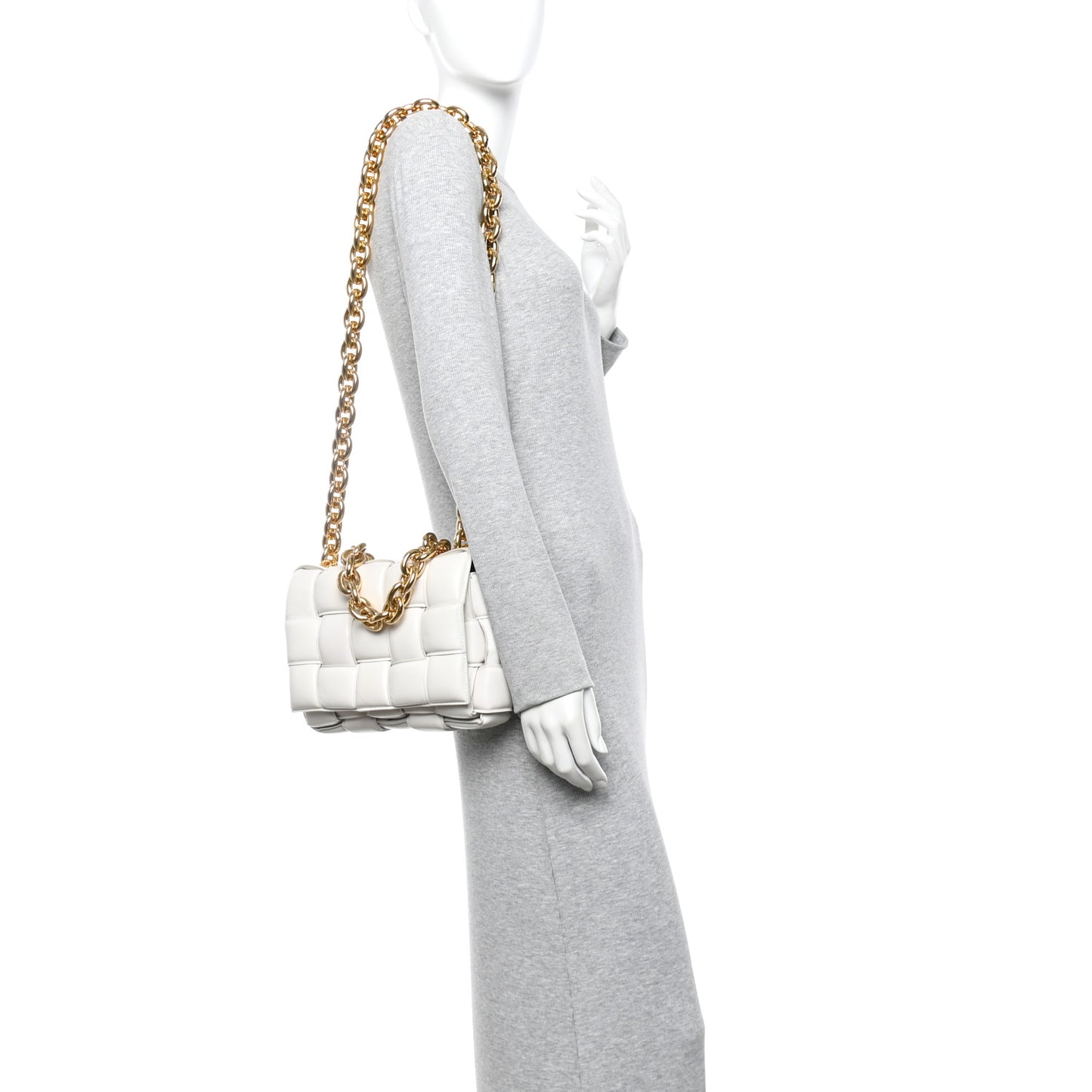 Lambskin Maxi Intreccio Padded Chain Cassette Crossbody Bag Chalk