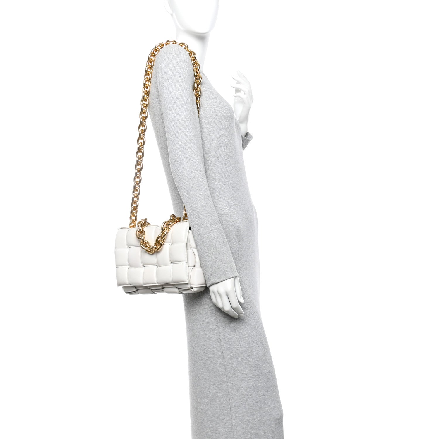Bottega Veneta Lambskin Maxi Intreccio Padded Chain Cassette Crossbody Bag Chalk 2 of 9