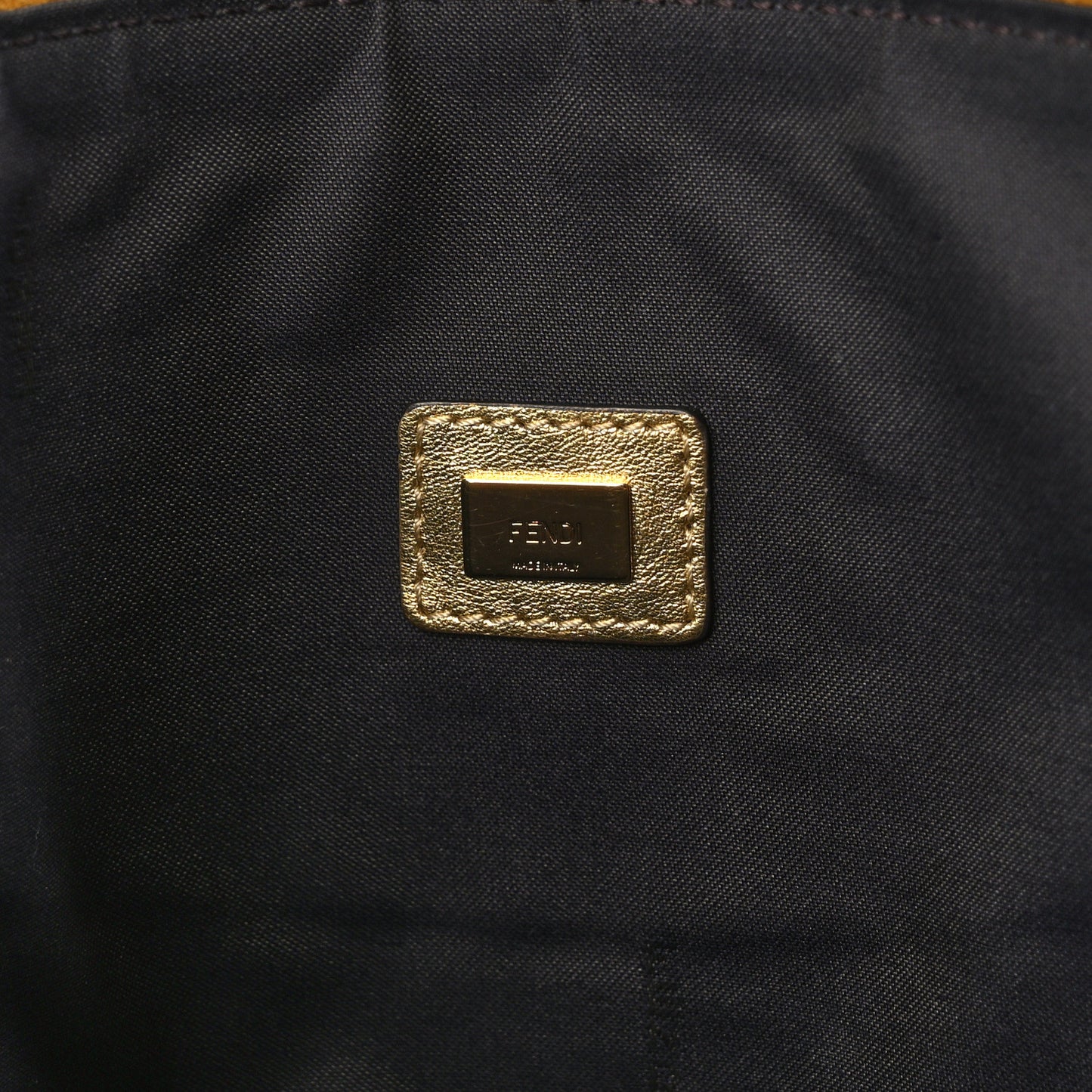 Metallic Vitello King Logo Embossed Large Flat Pouch Gold