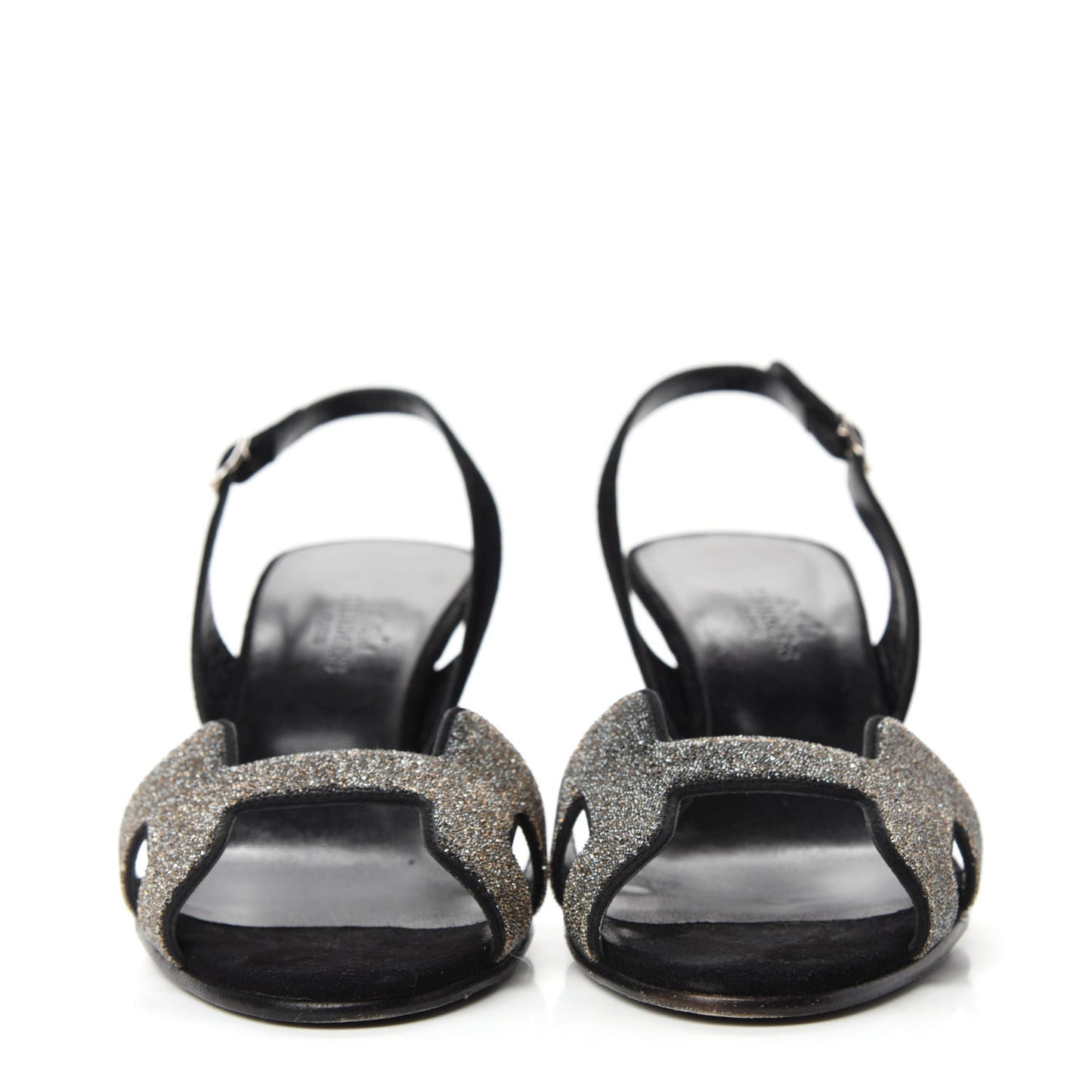 Velour Goatskin Crystal Poudre Night 70 Slingback Sandals 36 Argent Black