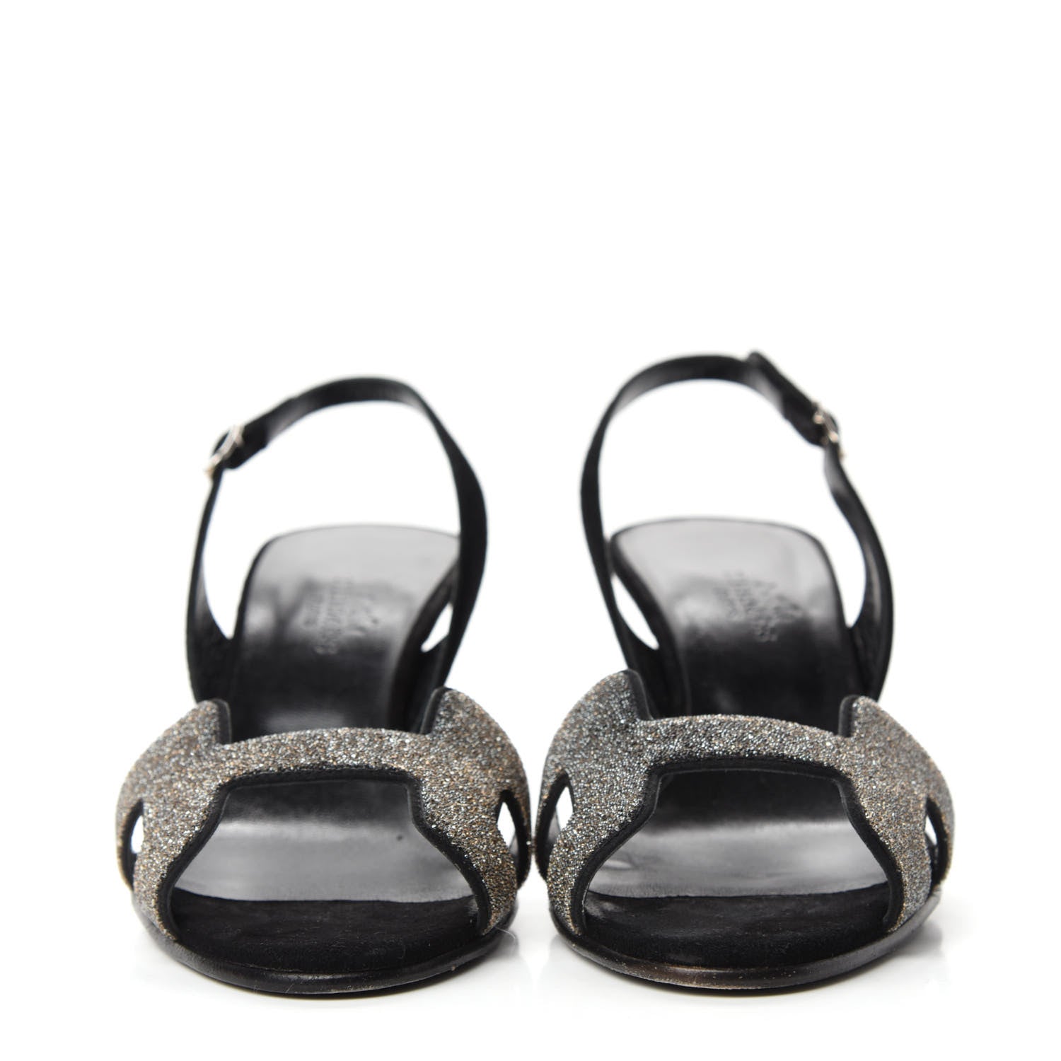 Hermes Velour Goatskin Crystal Poudre Night 70 Slingback Sandals 36 Argent Black 2 of 10