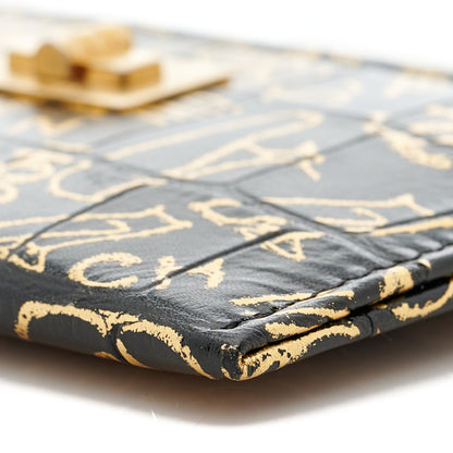 Chanel Calfskin Crocodile Embossed Graffiti 2.55 Cocodile Reissue Card Holder Black Gold 9 of 9