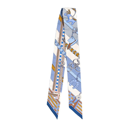 Hermes Silk Brides et Gris Twilly Gris Bleu Jean White Miel 2 of 4