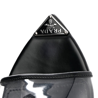 Prada Plexiglass Calfskin Metal Triangle Logo 75mm Slide Sandals 37.5 Black 9 of 12