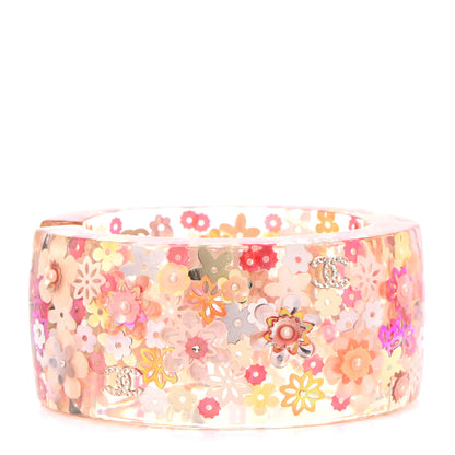 Chanel Resin CC Camellia Floral Cuff Transparent Pink Gold 1 of 4