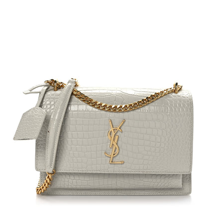 Saint Laurent Calfskin Crocodile Embossed Medium Monogram Sunset Blanc Vintage 1 of 10