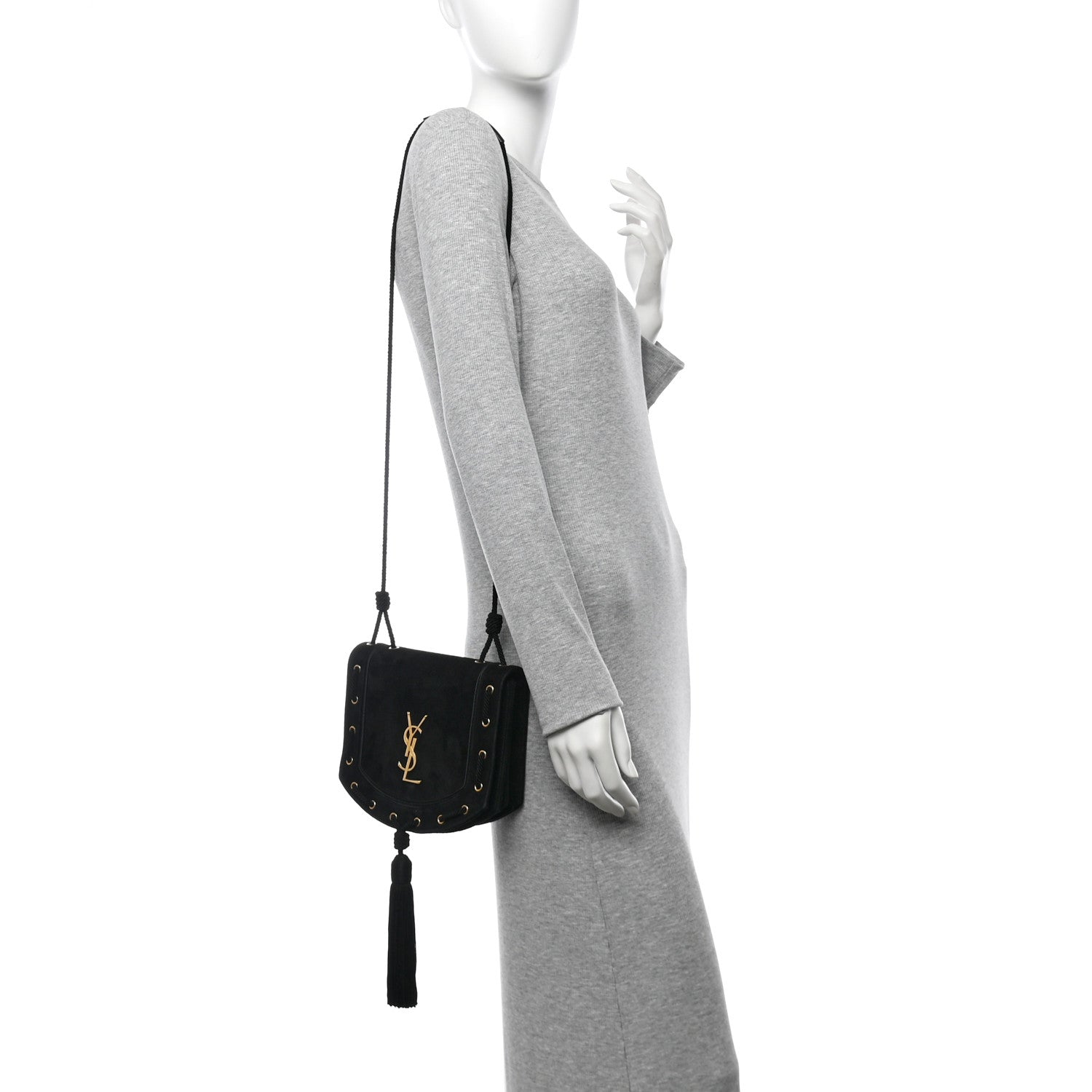 Saint Laurent Suede Medium Monogram Fetish Satchel Black 2 of 11