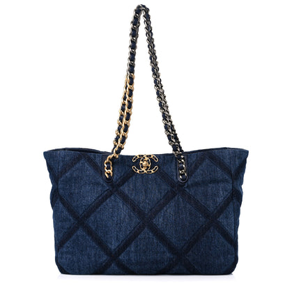 Chanel Denim Quilted Chanel 19 East West Shopping Bag Blue 1 of 10