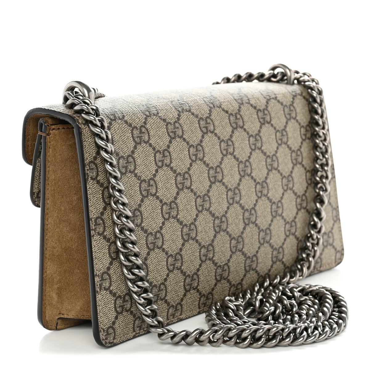 Gucci GG Supreme Monogram Suede Crystal Small Dionysus Shoulder Bag Beige Ebony Taupe 4 of 12