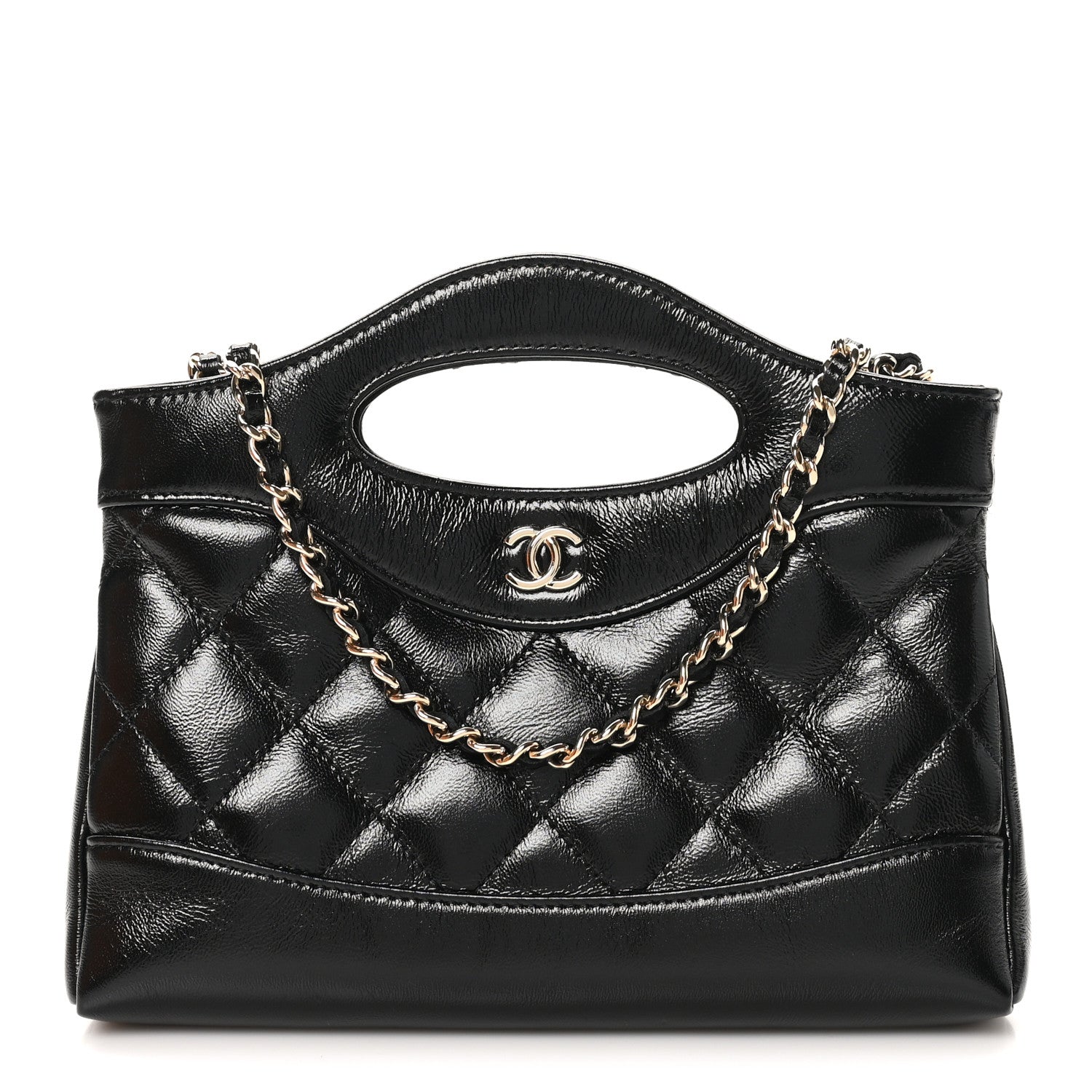 Chanel Shiny Crumpled Calfskin Quilted Nano 31 Shopping Bag Black 1 of 12