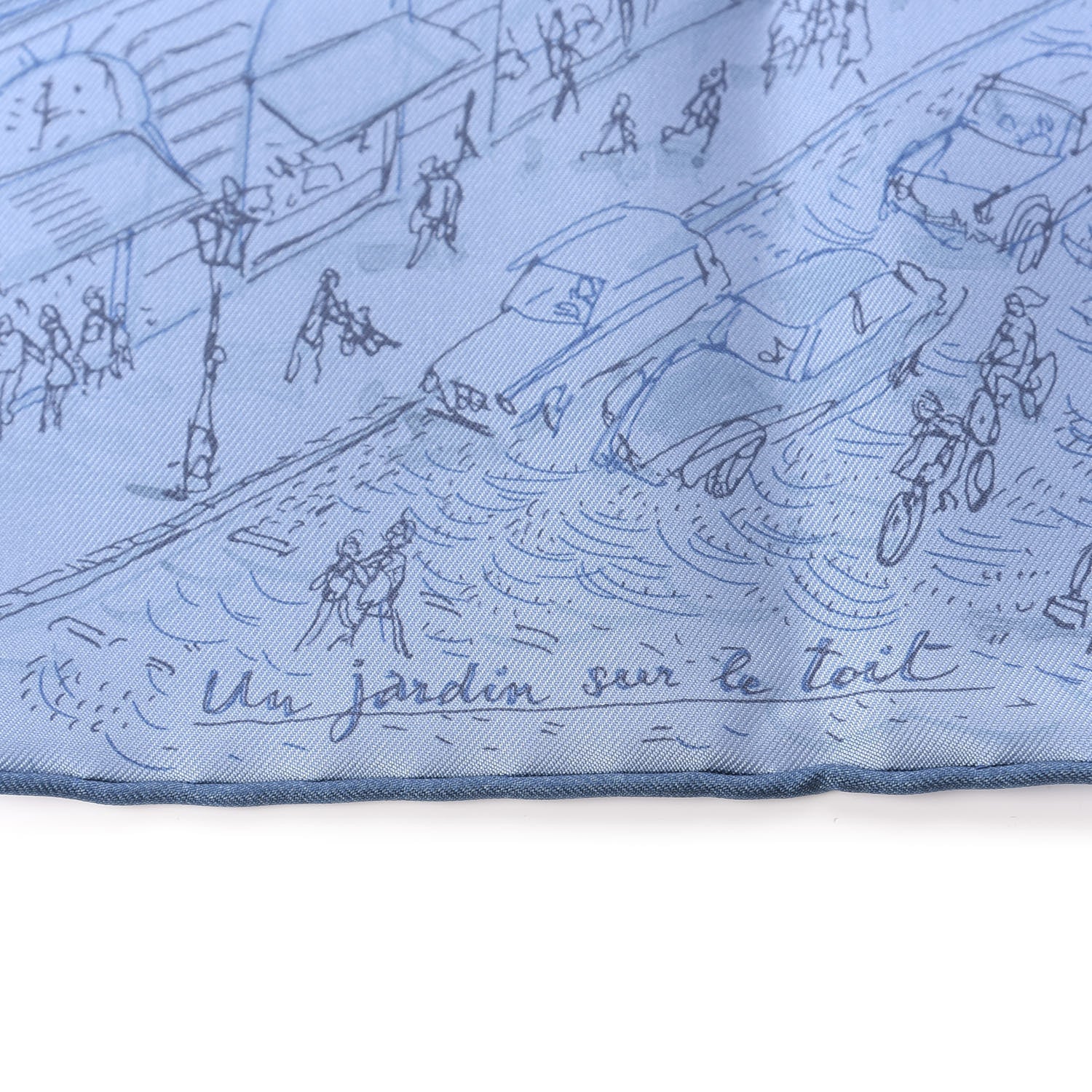 Hermes Silk Un Jardin Sur Le Toit Pocket Square Bleu Azur Bleu Jean 2 of 5