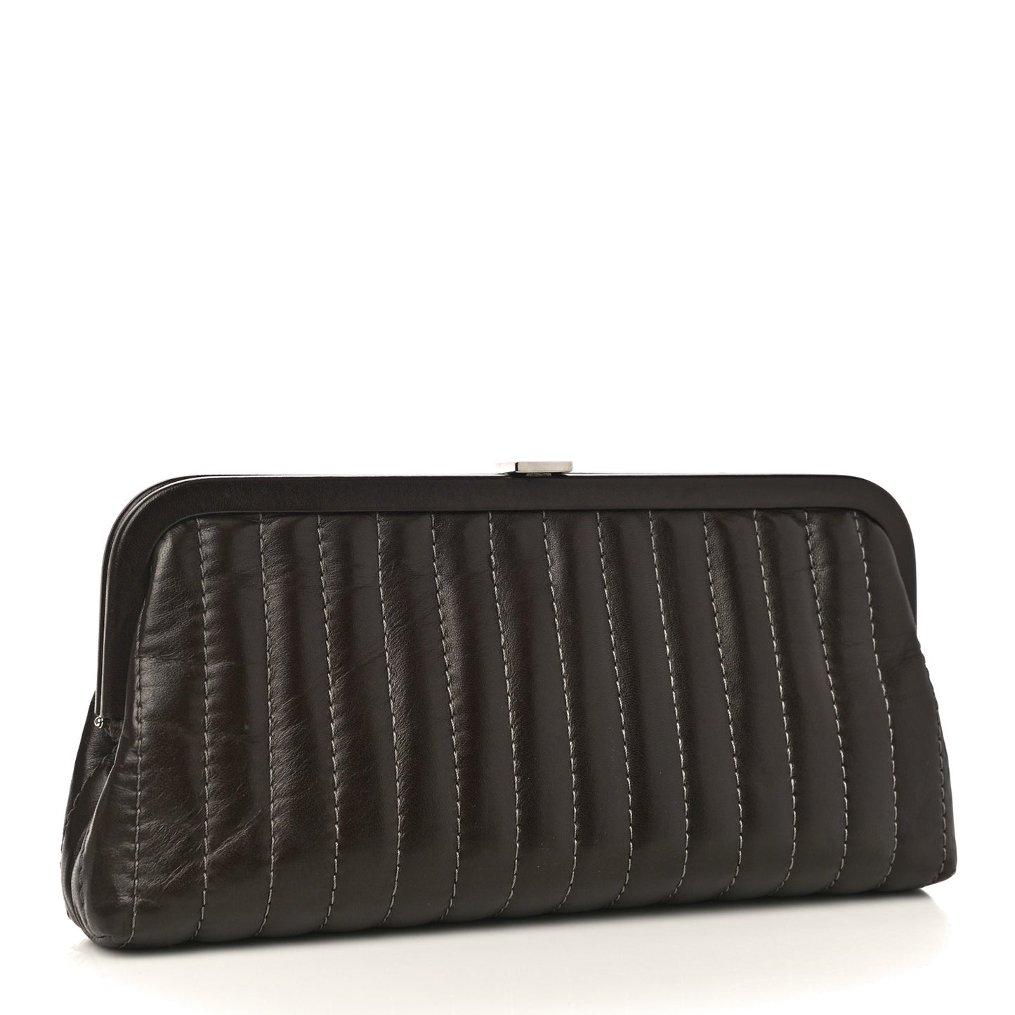 Lambskin Vertical Quilted Mademoiselle Clutch Dark Brown