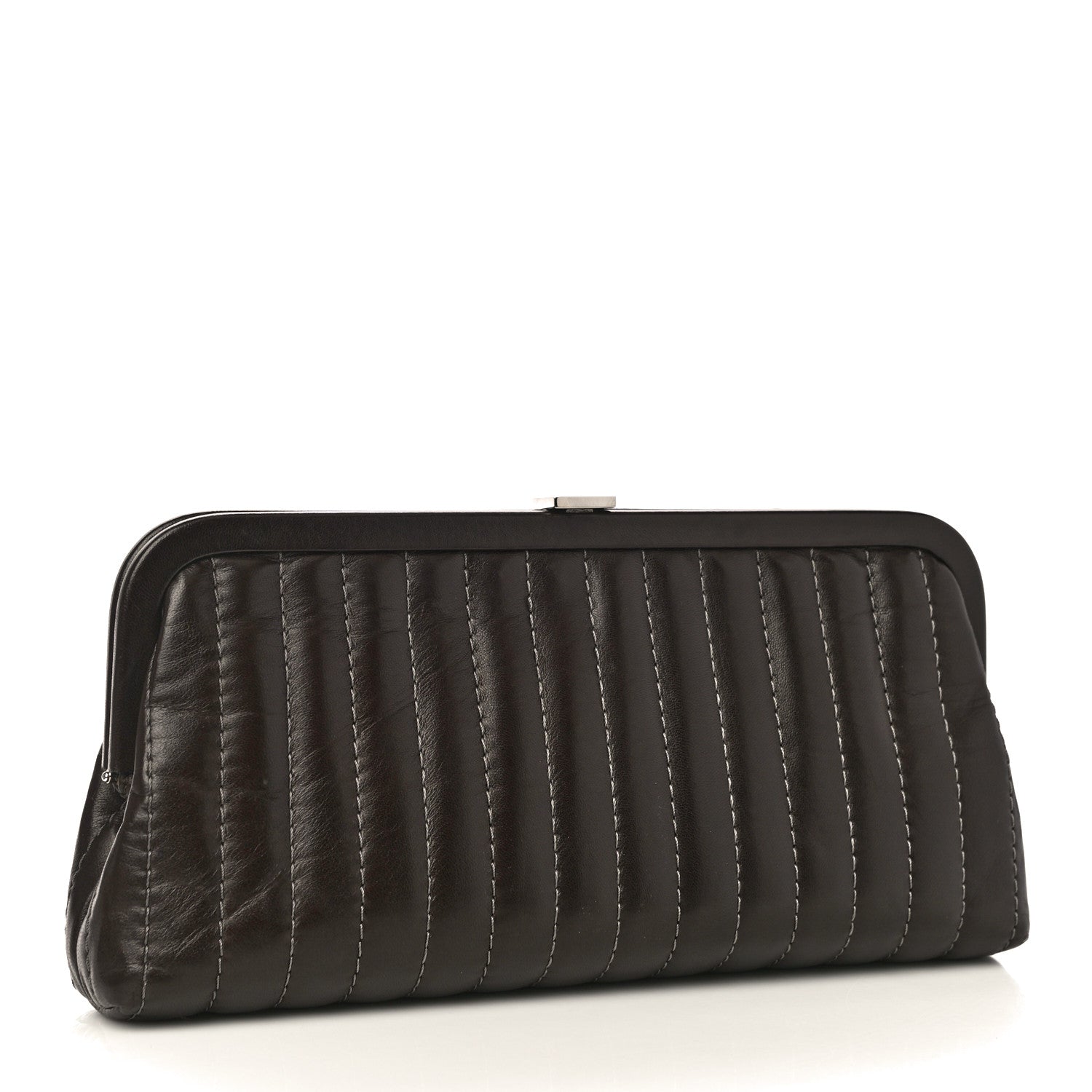 Chanel Lambskin Vertical Quilted Mademoiselle Clutch Dark Brown 3 of 10