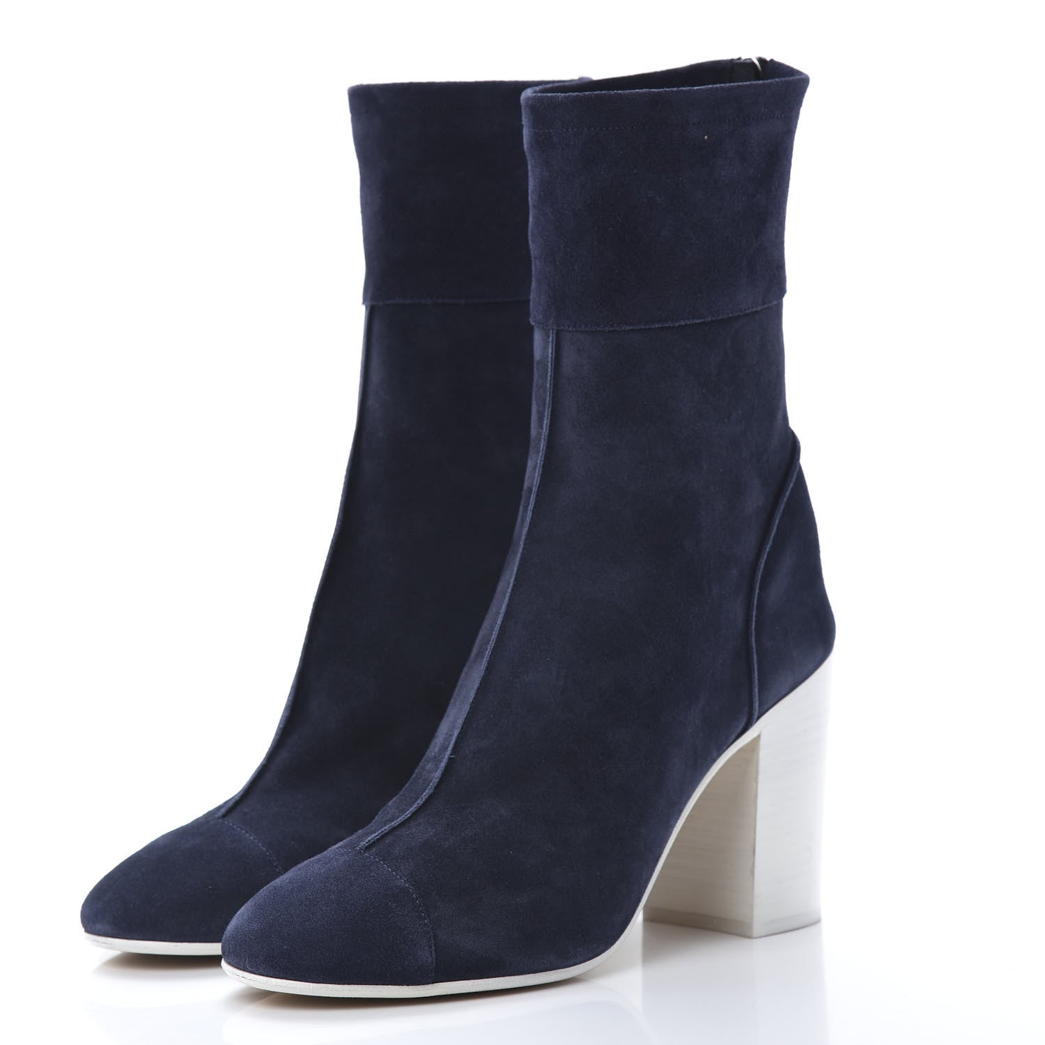 Chanel Suede Calfskin Cap Toe Short Boots 41.5 Navy Blue 3 of 8