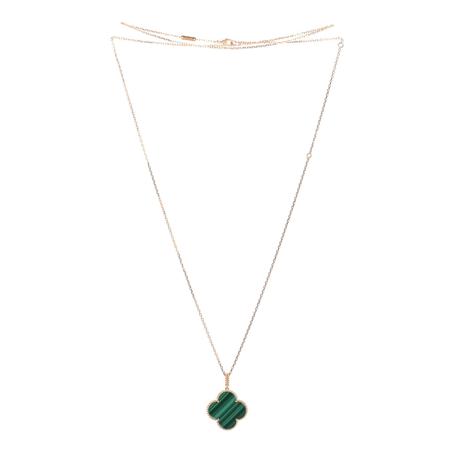Van Cleef & Arpels 18K Yellow Gold Malachite Magic Alhambra Pendant Necklace 4 of 9