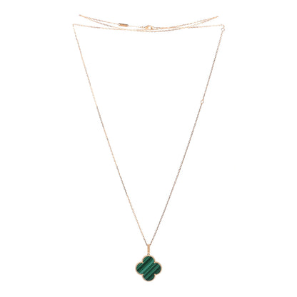 Van Cleef & Arpels 18K Yellow Gold Malachite Magic Alhambra Pendant Necklace 4 of 9