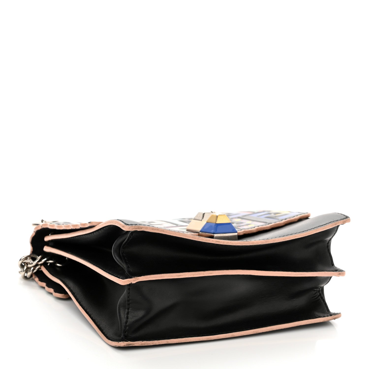 Fendi Vitello Liberty Fun Fair Embossed Scalloped Kan I Shoulder Bag Black Multicolor 4 of 12
