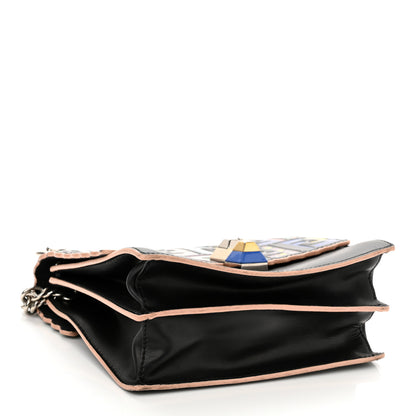 Fendi Vitello Liberty Fun Fair Embossed Scalloped Kan I Shoulder Bag Black Multicolor 4 of 12