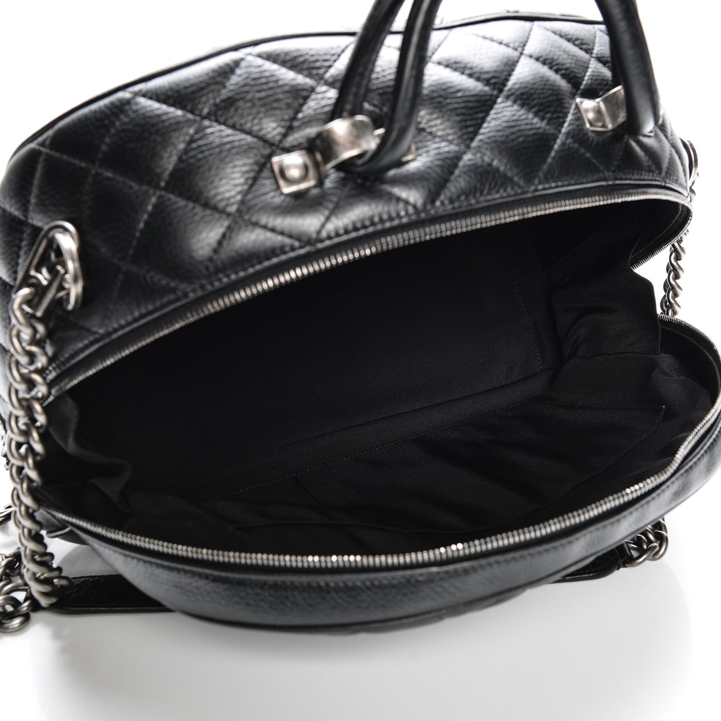 Calfskin Quilted Medium Airlines Round Trip Bowling Bag Black
