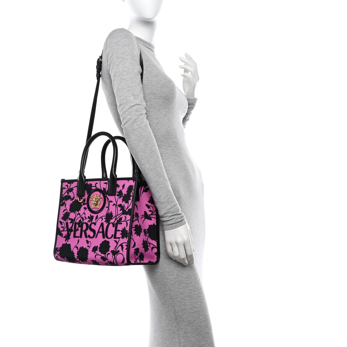 Calfskin Cotton Floral Printed La Medusa Book Tote Black Water Lily