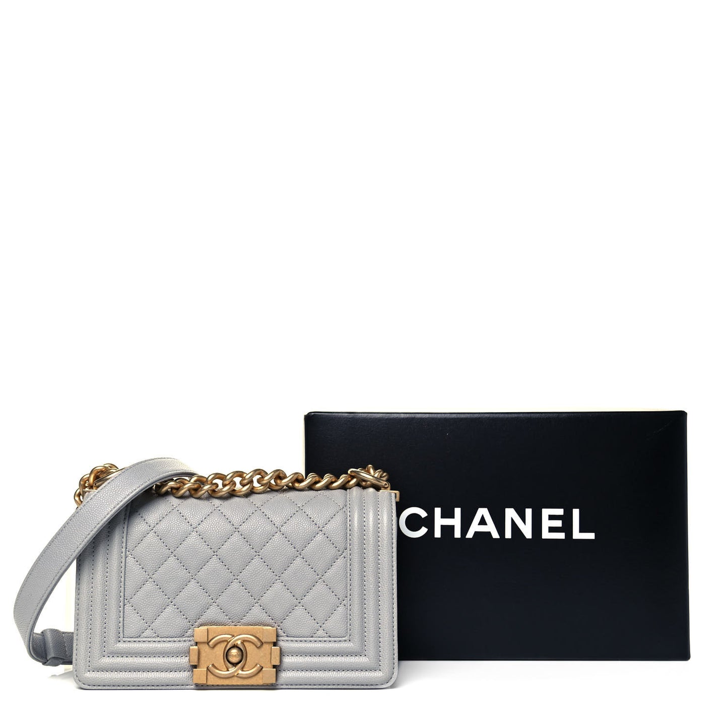 Caviar Quilted Small Boy Flap Grey