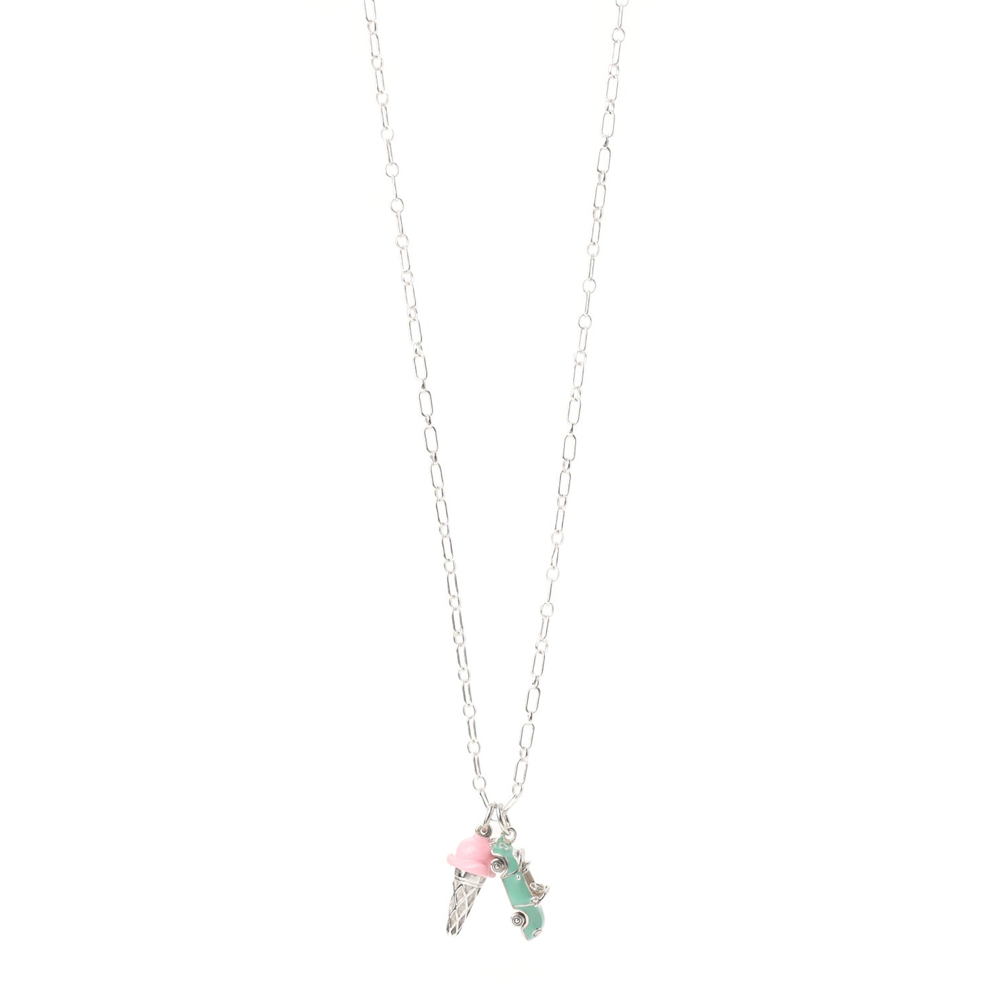 Sterling Silver Enamel Ice Cream Cone & Car Charm Necklace