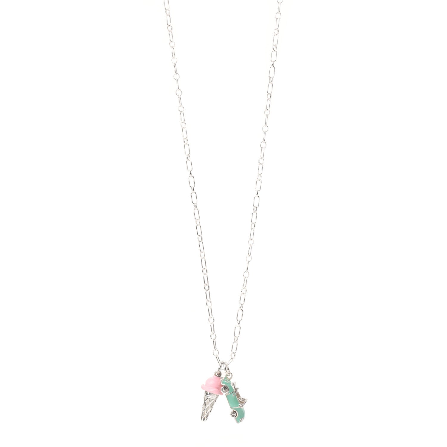 Tiffany Sterling Silver Enamel Ice Cream Cone & Car Charm Necklace 1 of 7