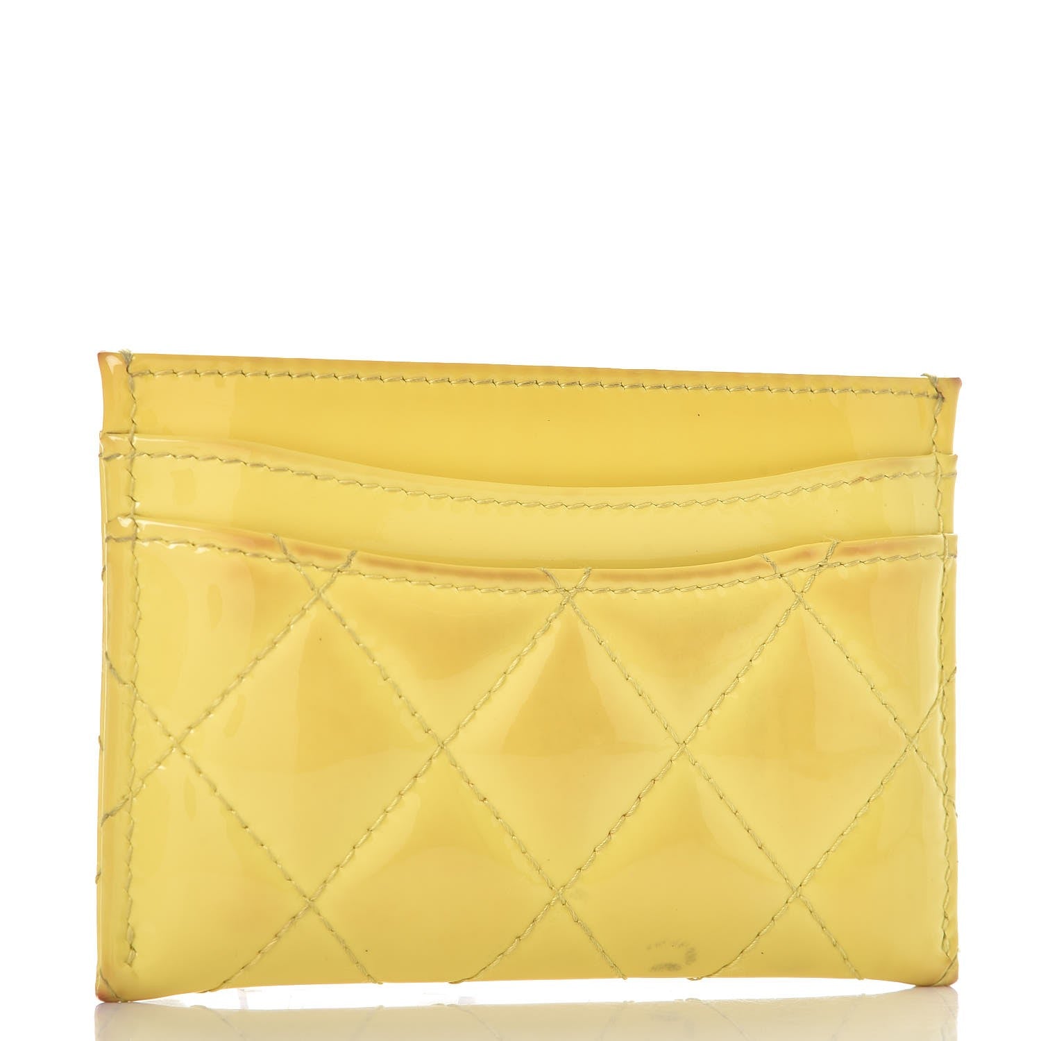 Chanel Patent Quilted Card Holder Yellow 3 of 13