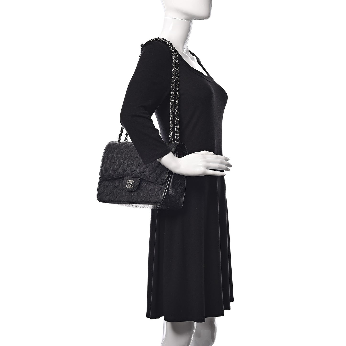 Caviar Quilted Jumbo Double Flap Black