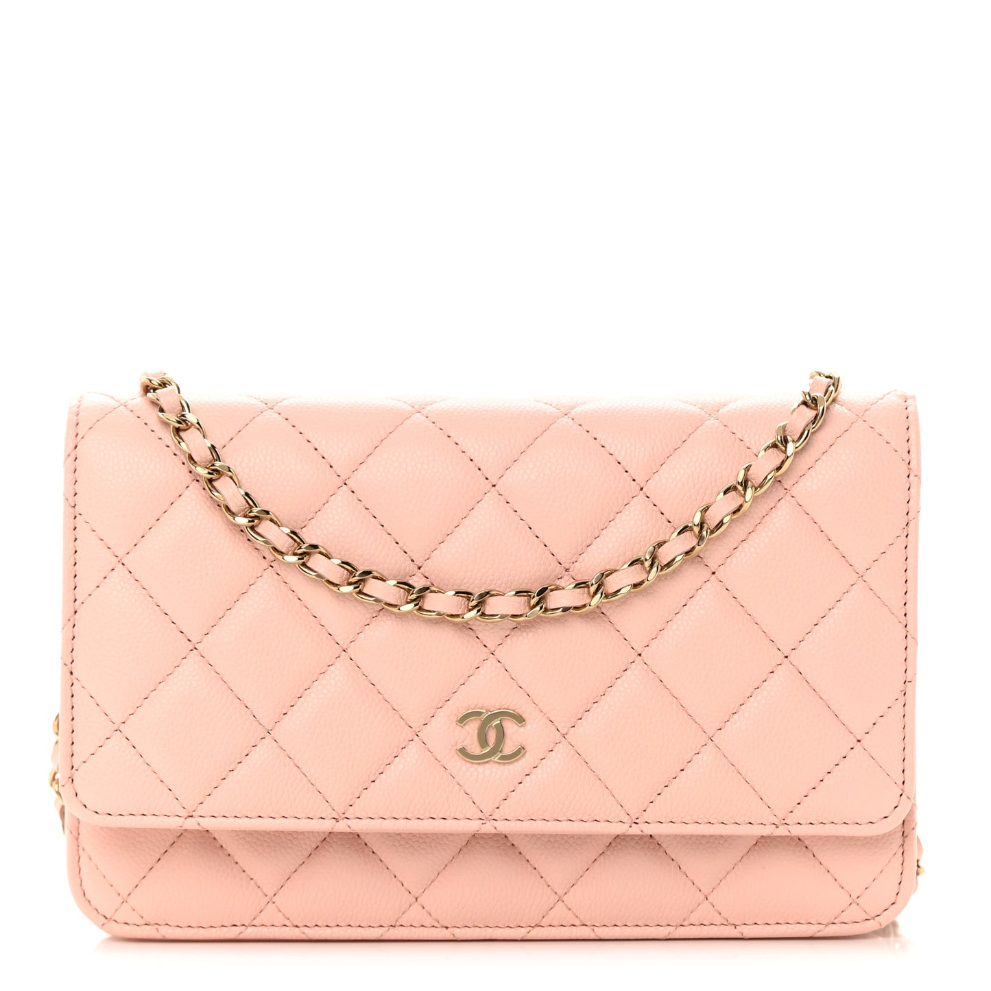 Caviar Quilted Wallet on Chain WOC Light Pink