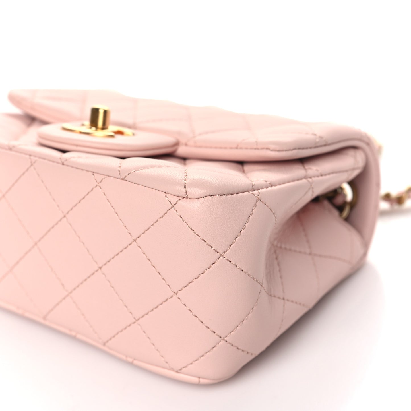 Lambskin Quilted Mini Pearl Crush Flap Light Pink