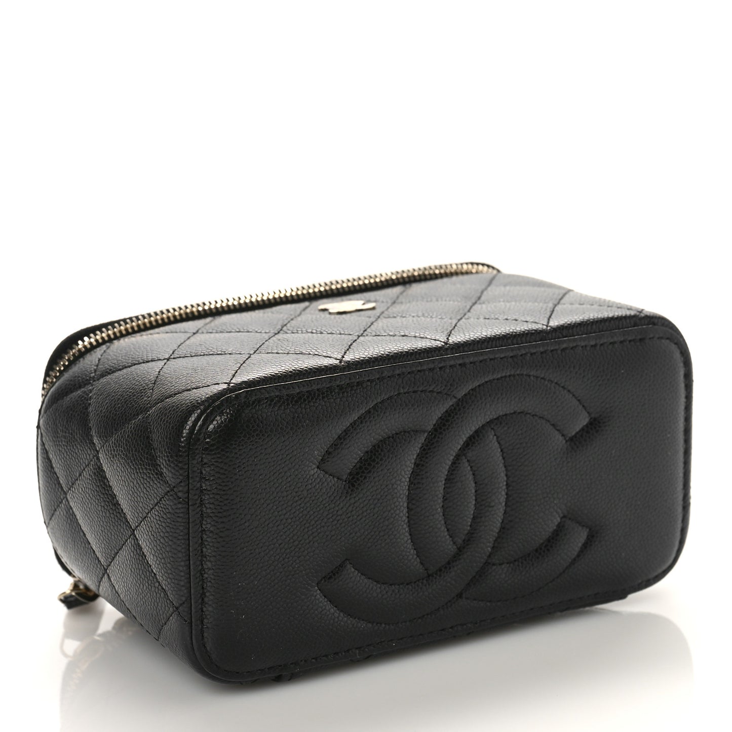 Caviar Quilted Small Vanity Case With Chain Black