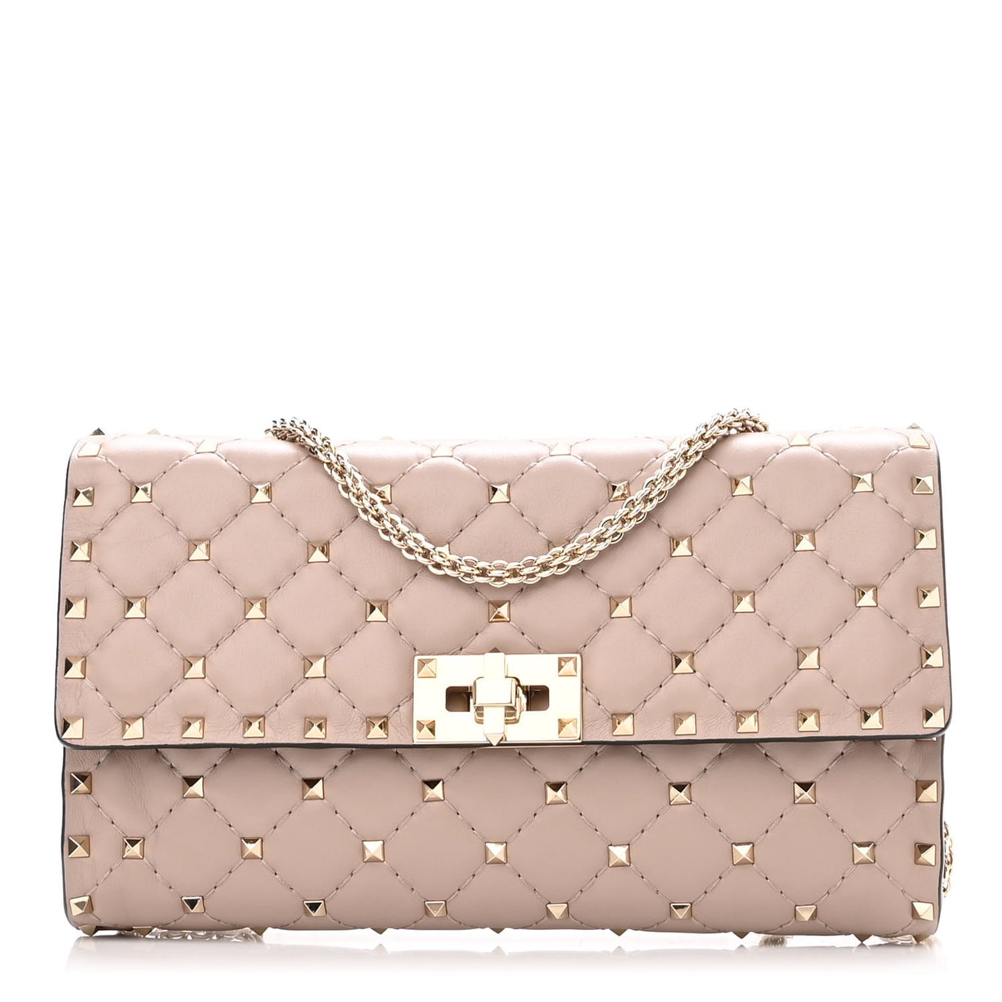 Lambskin Rockstud Spike Wallet on Chain Poudre