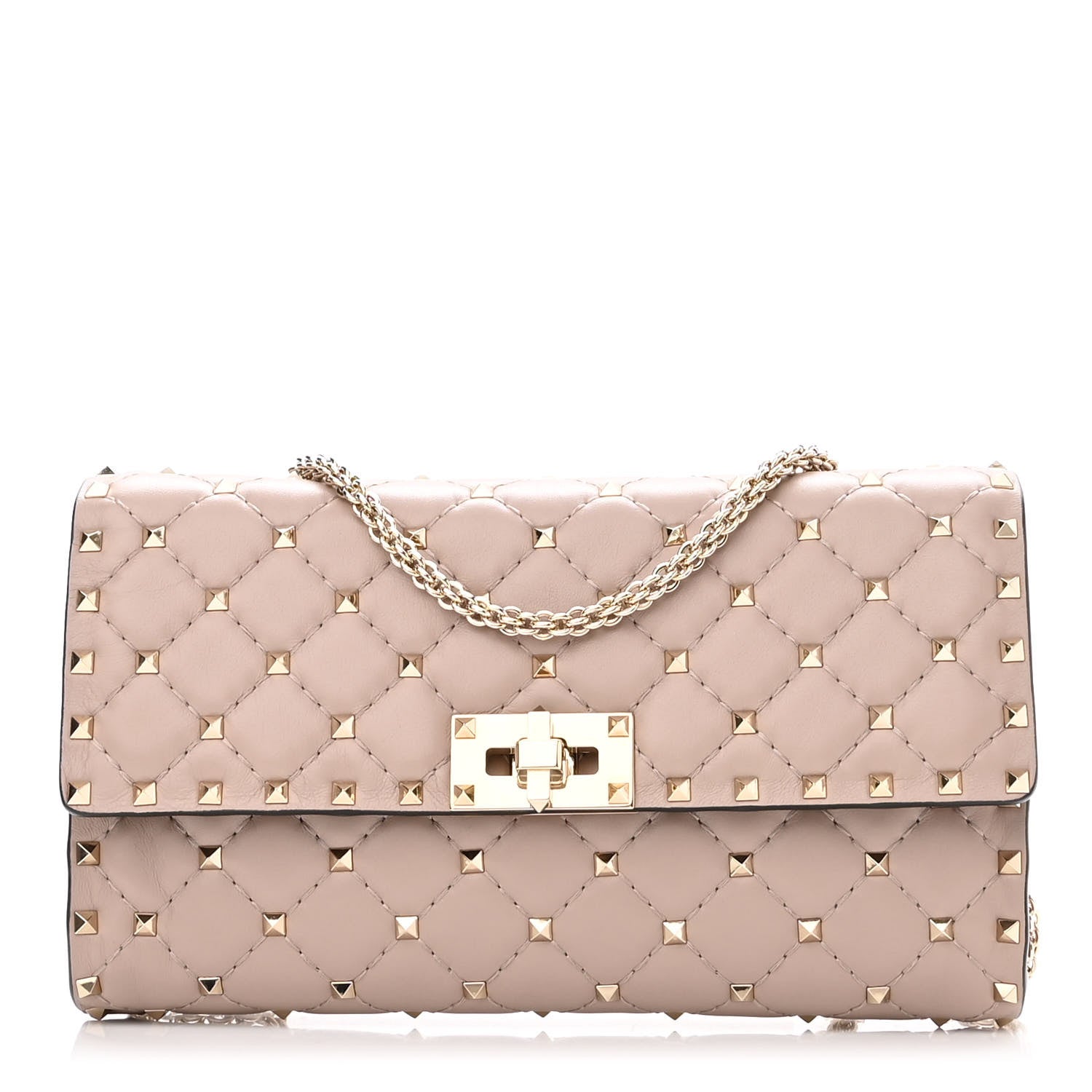 Valentino Garavani Lambskin Rockstud Spike Wallet on Chain Poudre 1 of 9