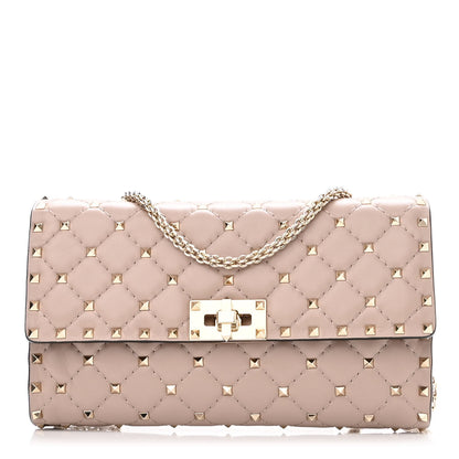 Valentino Garavani Lambskin Rockstud Spike Wallet on Chain Poudre 1 of 9