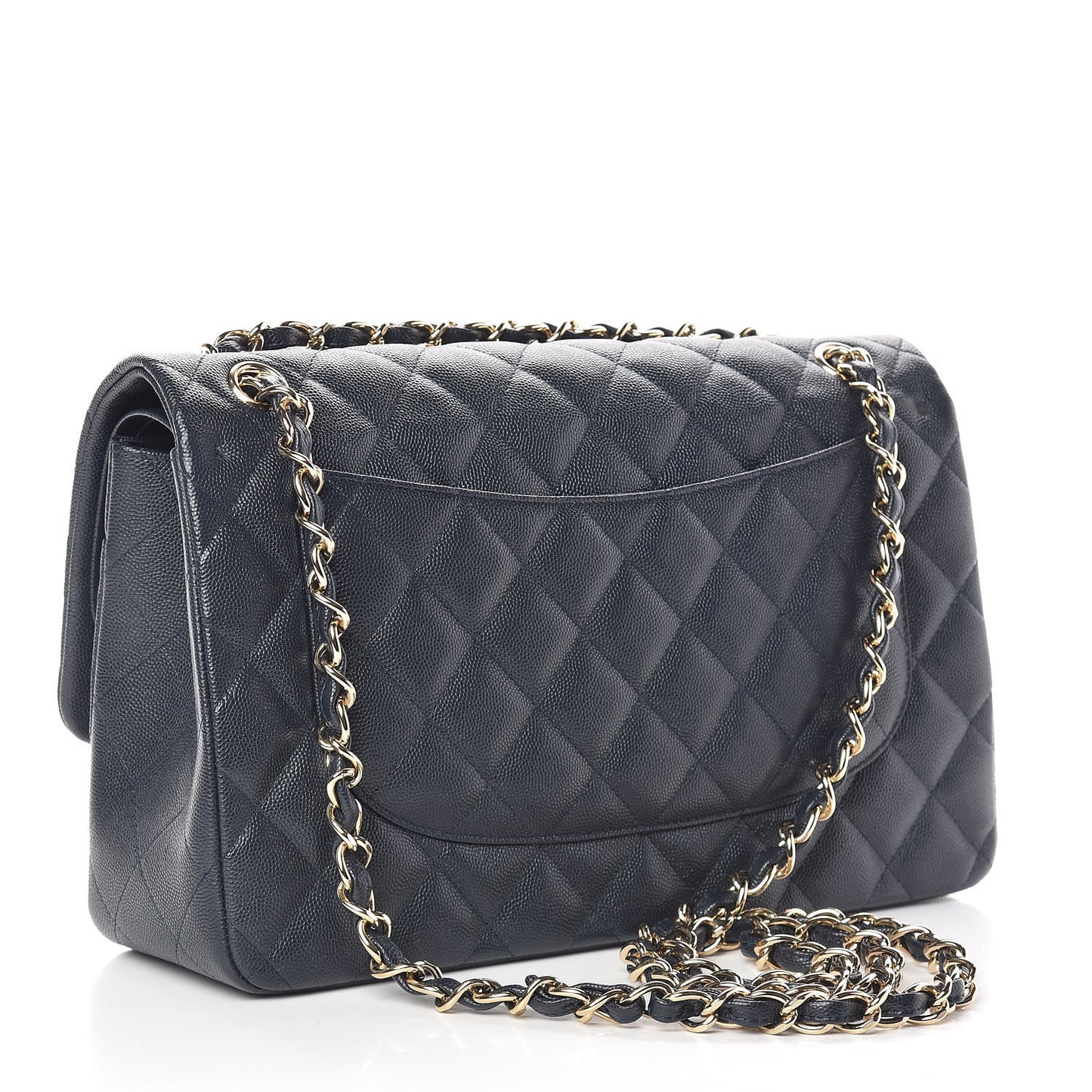 Caviar Quilted Jumbo Double Flap Navy Blue
