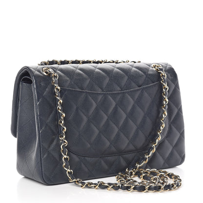 Chanel Caviar Quilted Jumbo Double Flap Navy Blue 3 of 11