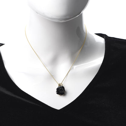 Christian Dior 18K Yellow Gold Diamond Black Onyx Rose Pre Catelan Pendant Necklace 2 of 6