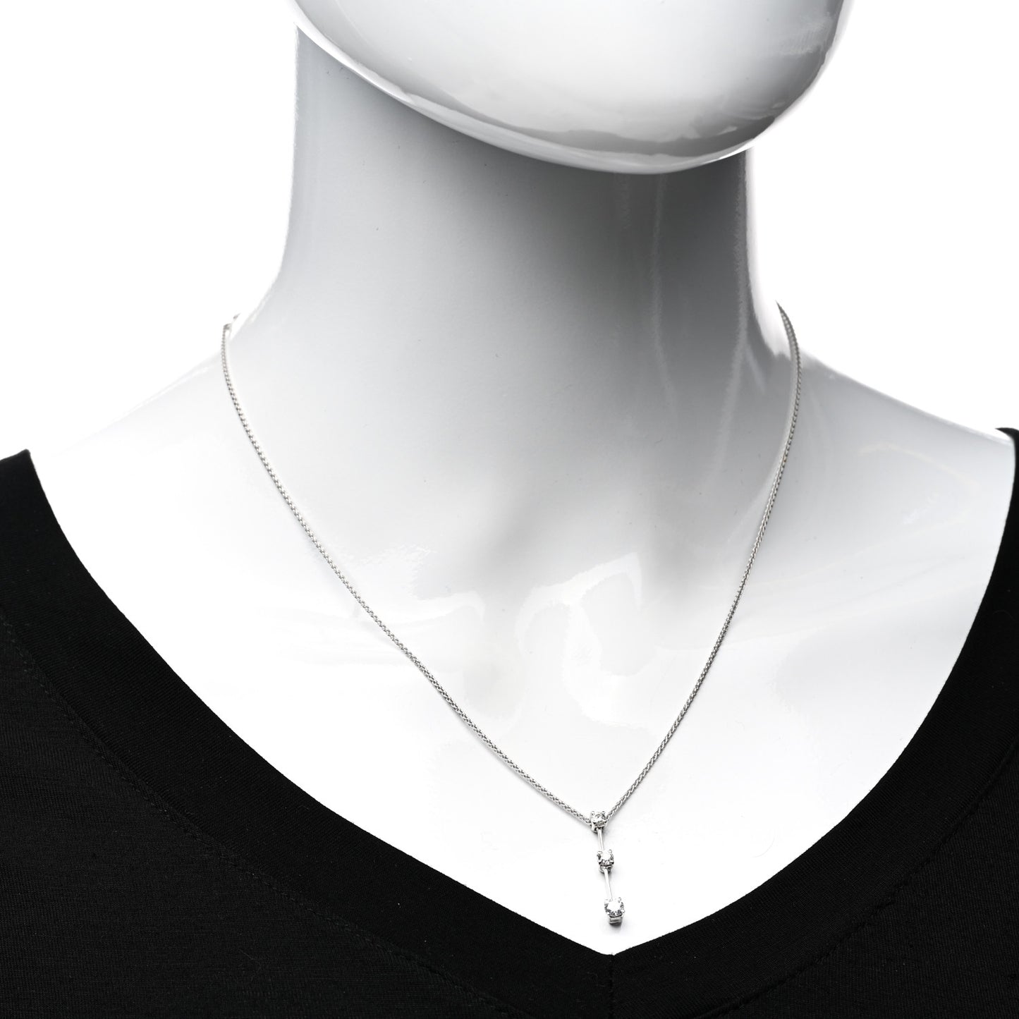 18K White Gold Three Diamond Drop Pendant Necklace
