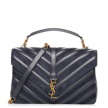 Saint Laurent Calfskin Suede Matelasse Chevron Monogram Large College Bag Graphite 1 of 7