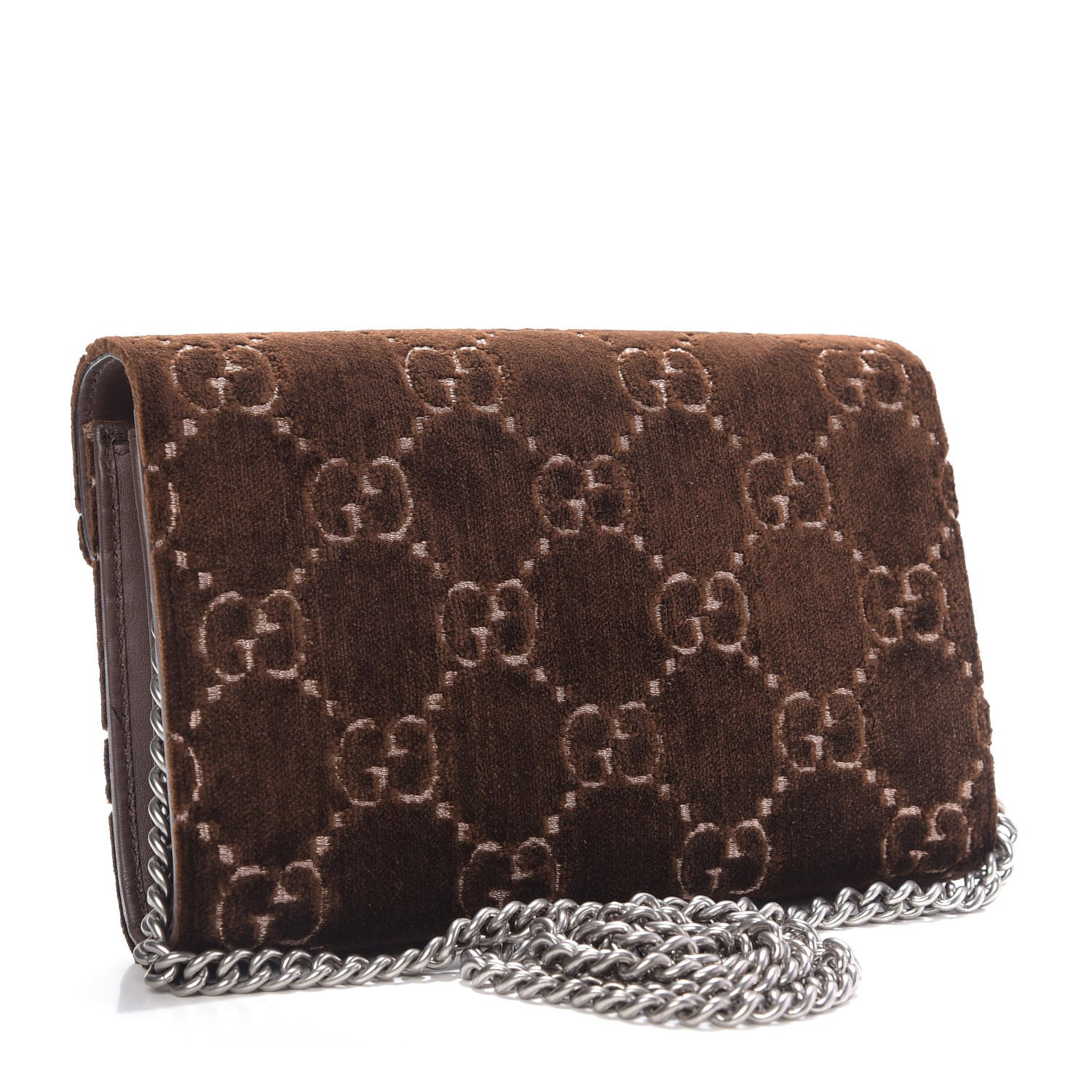 Gucci Velvet GG Monogram Mini Dionysus Chain Wallet Brown 3 of 10