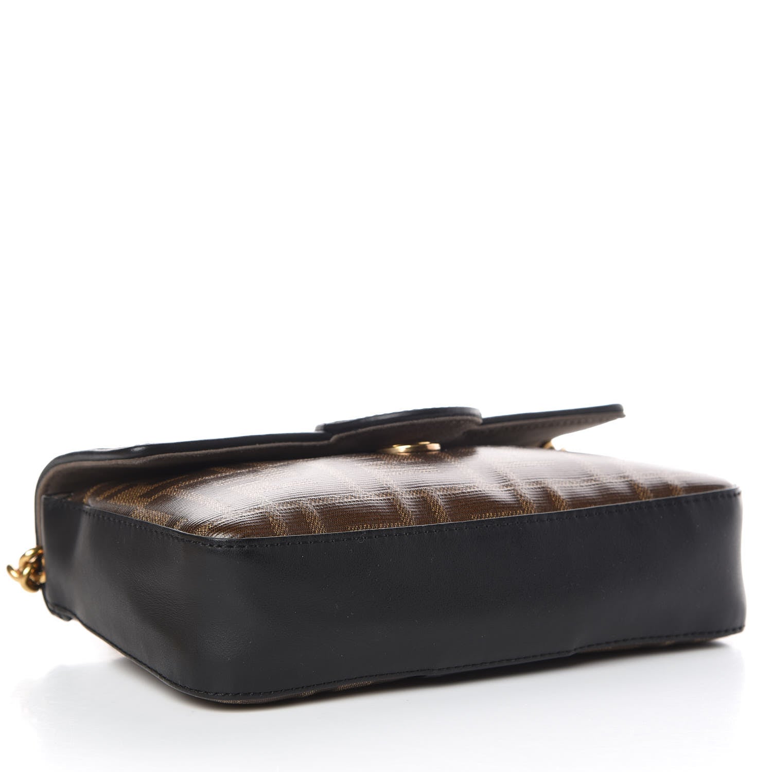 Fendi Glazed Fabric Vitello Century FF 1974 Stamp Patch Mini Double F Crossbody Bag Mogano Panna Black 4 of 11