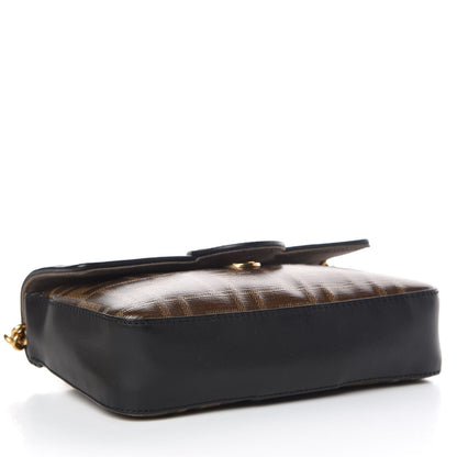 Fendi Glazed Fabric Vitello Century FF 1974 Stamp Patch Mini Double F Crossbody Bag Mogano Panna Black 4 of 11